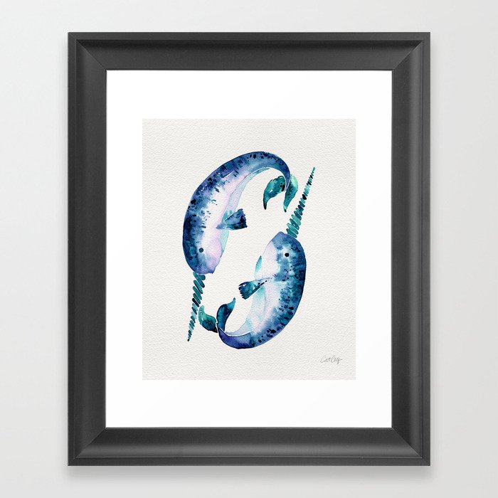 Blue Narwhals Framed Art Print