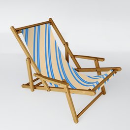 [ Thumbnail: Blue and Tan Colored Stripes Pattern Sling Chair ]