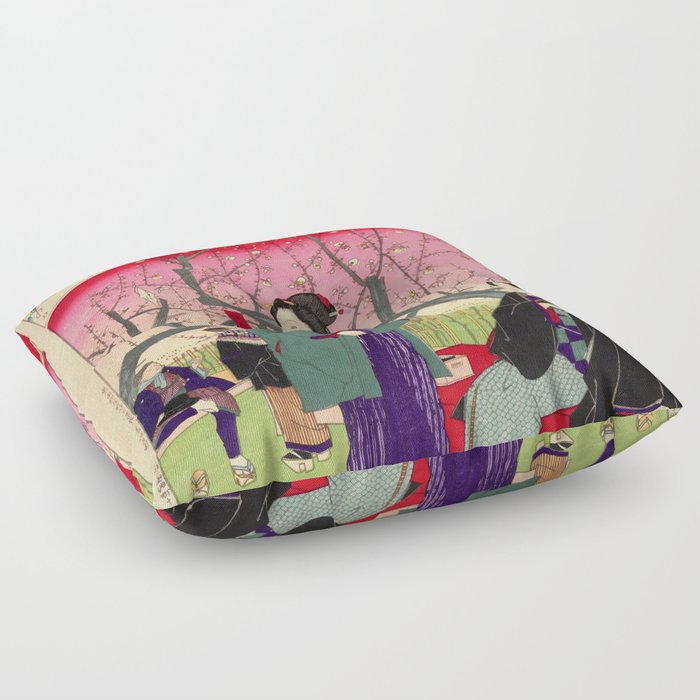 Geisha in the Plum Garden at Kameido (Utagawa Hiroshige III) Floor Pillow