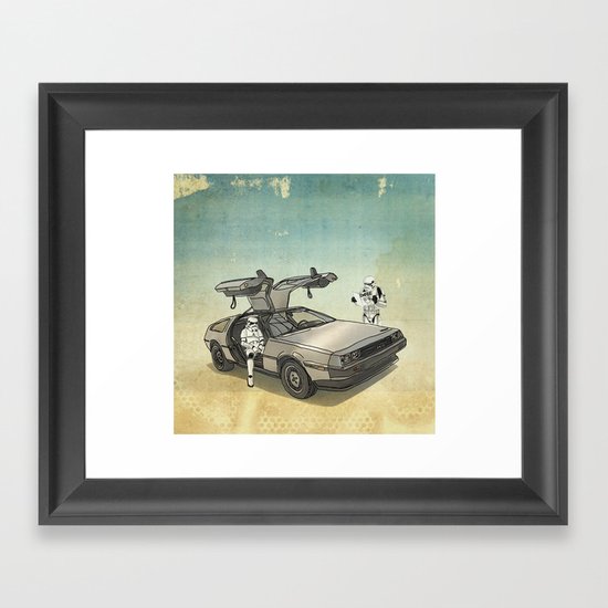 Lost, searching for the DeathStarr _ 2 Stormtrooopers in a DeLorean Framed Art Print