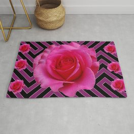 FUCHSIA PINK ROSES ON PUCE-BLACK GRAPHIC Rug