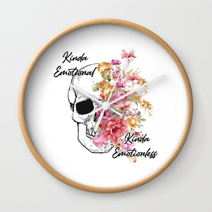 Skull with vibrant flowers and emotions Wall Clock