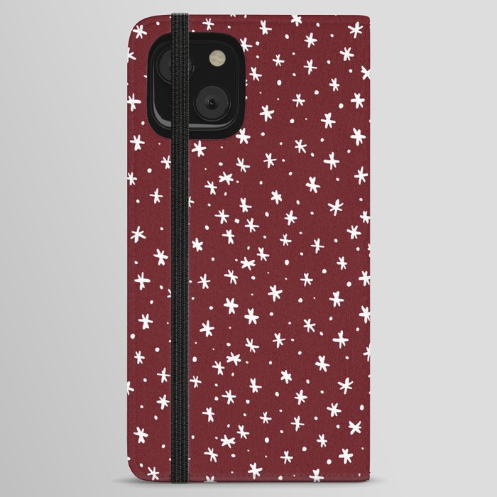 Snowflakes and dots - burgundy and white iPhone Wallet Case