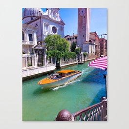 View Over a Venice Canal with a Boat Speeding By Canvas Print