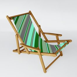 [ Thumbnail: Dim Gray, Aquamarine, Dark Green, and Dark Sea Green Colored Lines/Stripes Pattern Sling Chair ]