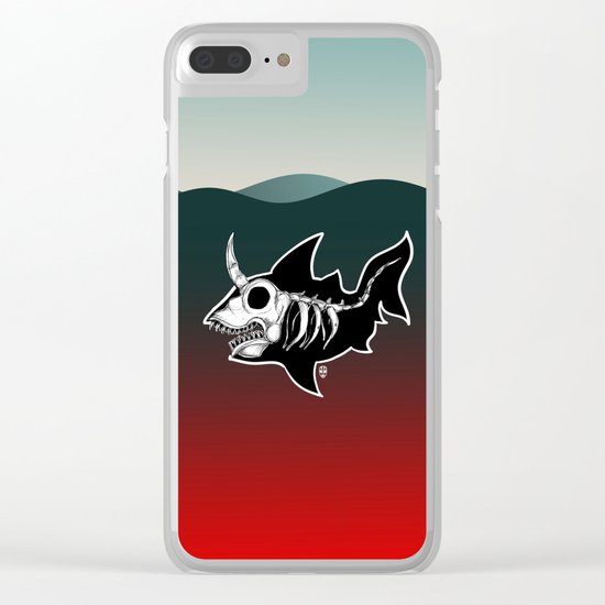 Dark Unicorn Shark Skeleton Clear iPhone Case