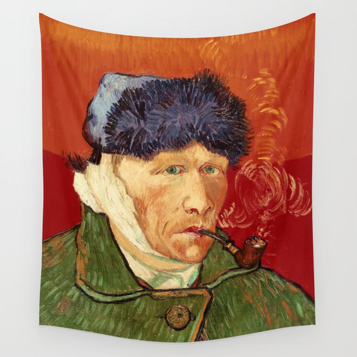 Vincent van Gogh Self-portrait with Bandaged Ear and Pipe Wall Tapestry
