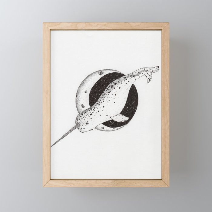 Narhwal Moon Framed Mini Art Print