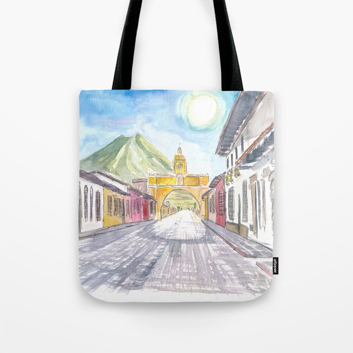 Antigua Guatemala Colonial Street with Santa Catalne Arch Tote Bag
