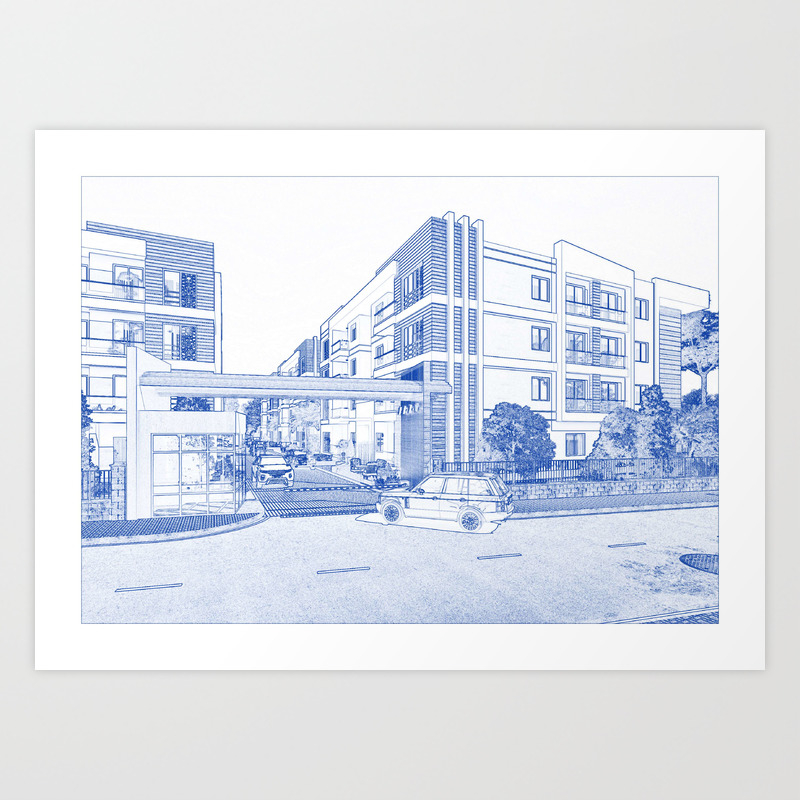 Blueprint Drawing Of Modern Apartment Complex No 5 Art Print By