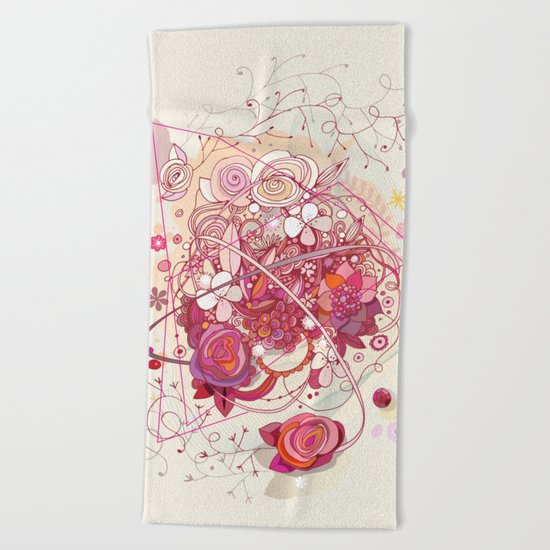 Floral universe orbit Beach Towel