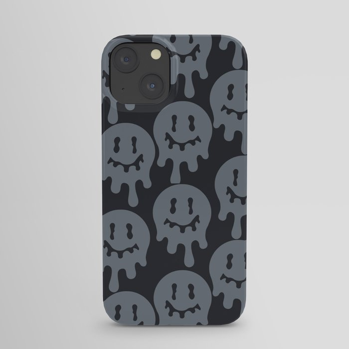 Melted Smiley Faces Trippy Seamless Pattern - Grey iPhone Case