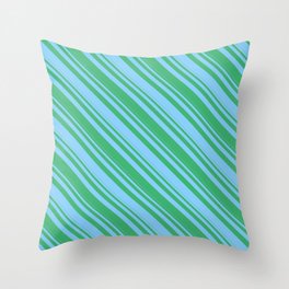 [ Thumbnail: Light Sky Blue & Sea Green Colored Striped/Lined Pattern Throw Pillow ]