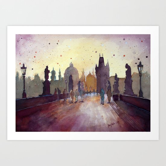 Prague, watercolor explorations in violet Art Print