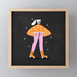 Mushroom Roller girl in Space Framed Mini Art Print | Female, Magic, Girl, Curated, Groovy, Sparkles, Fun, Stars, Astrology, Playful 