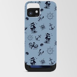Pale Blue And Blue Silhouettes Of Vintage Nautical Pattern iPhone Card Case