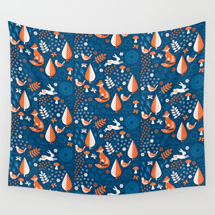 Scandi Forest Blues Wall Tapestry