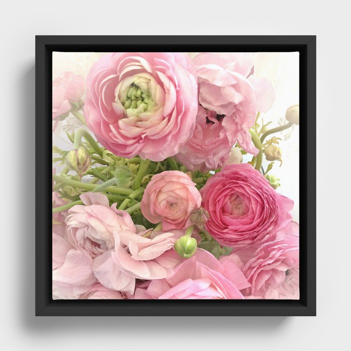 Shabby Chic Cottage Ranunculus Peonies Roses Floral Print & Home Decor Framed Canvas