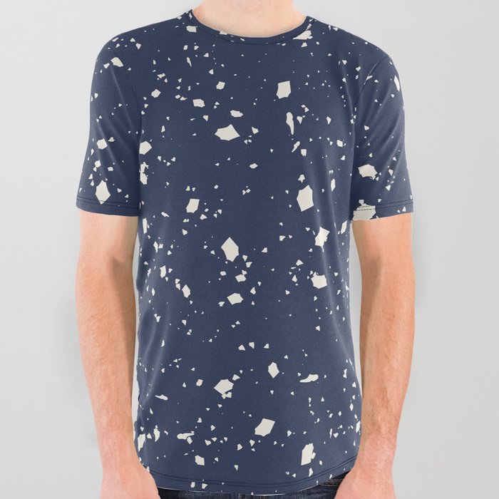 Navy Blue Terrazzo Seamless Pattern All Over Graphic Tee