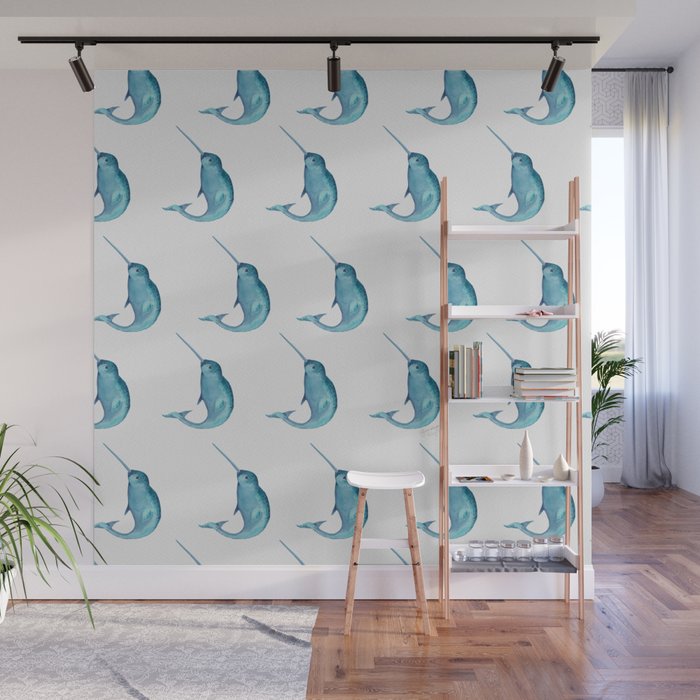 Blue Narwhal Wall Mural