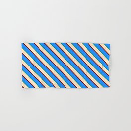[ Thumbnail: Dark Cyan, Bisque, Maroon, and Blue Colored Lined/Striped Pattern Hand & Bath Towel ]