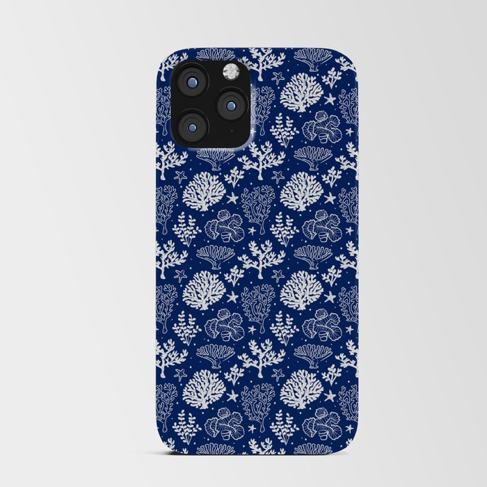 Blue And White Coral Silhouette Pattern iPhone Card Case