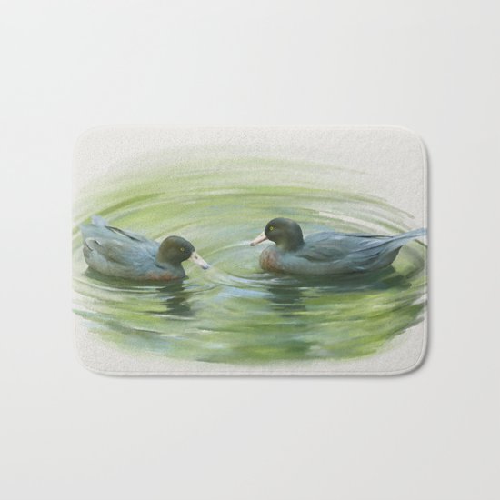 Blue Ducks in pond Bath Mat