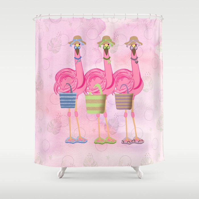 Flamingo Friends Shopping Shower Curtain
