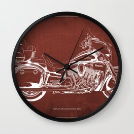 Indian Roadmaster 2016 Blueprint, Red Background Wall Clock