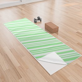 [ Thumbnail: Mint Cream & Light Green Colored Striped Pattern Yoga Towel ]