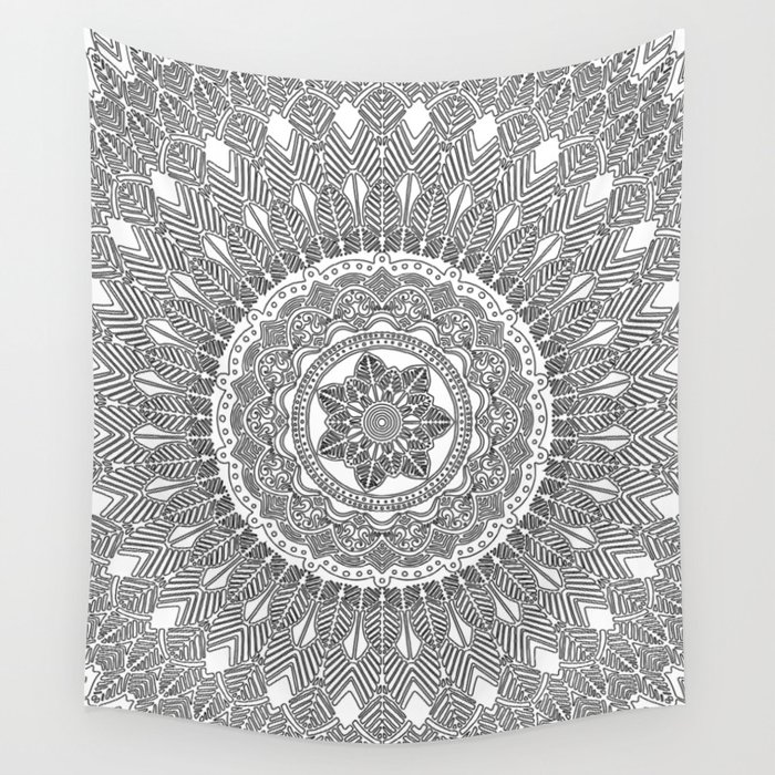Black and White Feather Mandala Boho Hippie Wall Tapestry