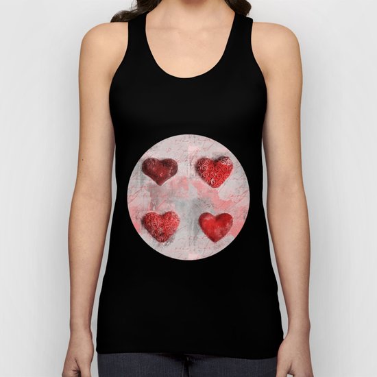 Heart Love red mixed media pattern Unisex Tank Top