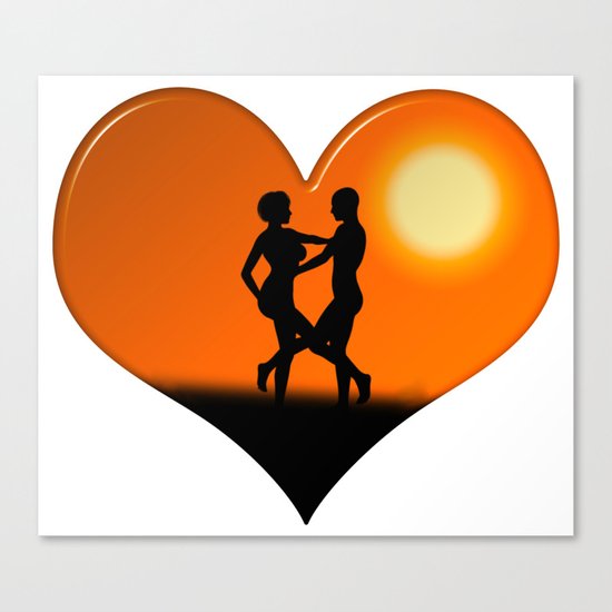 Sunset Dancing Couple Love Heart Canvas Print