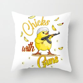 Chicks with Guns Throw Pillow | Digital, Rifle, Humour, Gun, Chick, Drawing, Assault, Vector, Ak 47, Funny 