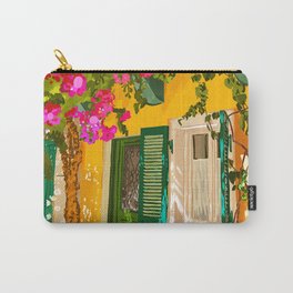 Living in the Sunshine. Always. | Summer Exotic Travel Architecture | Italy Sicily Boho Buildings Carry-All Pouch | Colorful, Exotic, Modern, Nature, Plants, Illustration, Sunshine, Morocco, Eclectic, Floral 