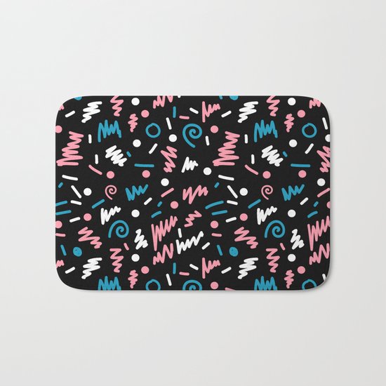 Abstract memphis pattern trendy modern pattern print black and blue Bath Mat