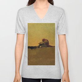 “Marooned” Pirate Art by Howard Pyle V Neck T Shirt