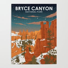Bryce Canyon Vintage Travel Poster at Night  Poster
