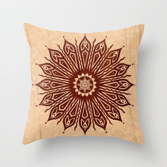 ozorahmi wood mandala Throw Pillow