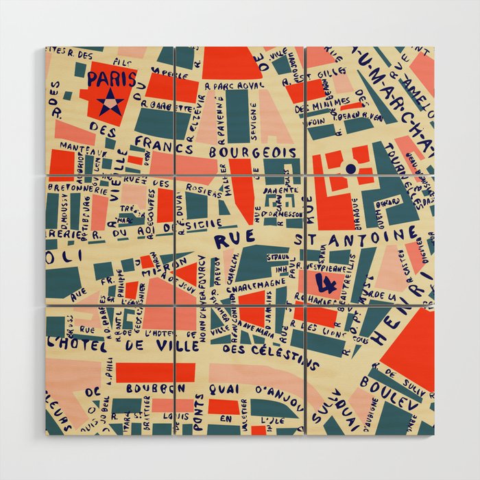 Paris Map Blue Wood Wall Art By Hollizollinger Society6