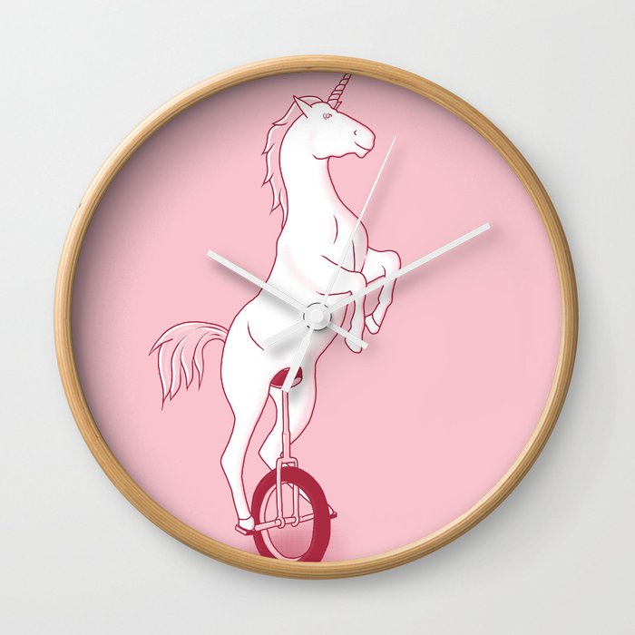 Unicorn on a unicycle - pink Wall Clock