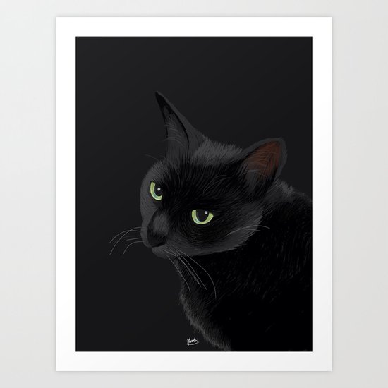 Black cat in the dark Art Print