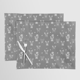 Grey and White Hand Drawn Dog Puppy Pattern Placemat