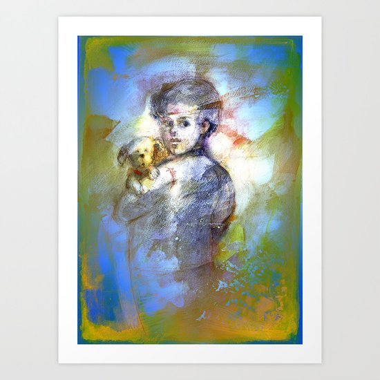 Boy with dog. Art Print