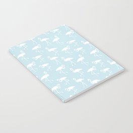 White flamingo silhouettes seamless pattern on baby blue background Notebook
