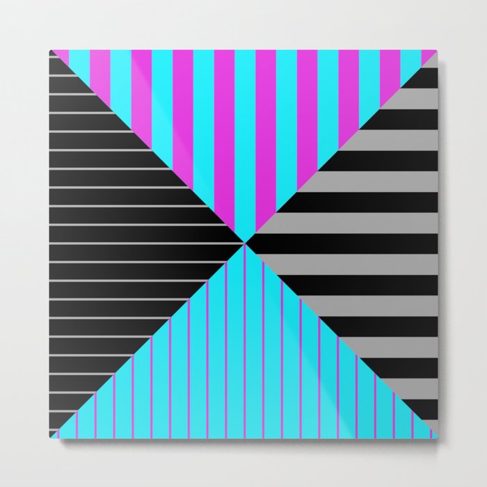 Stripes Quadrant - Purple, blue, black and grey stripes pattern Metal Print