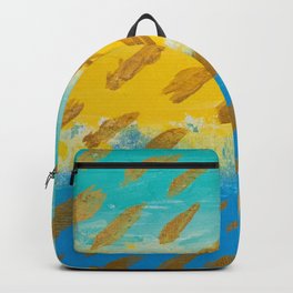 Gold Drops 2 Backpack | Colourful, Abstract, Yellow, Golddrops, Painting, Watercolor, Acrylic, Blue, Green, Goldrain 