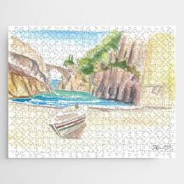 Fiordo Furore Serene Bay at Amalfi Coast with Boat and Swell Jigsaw Puzzle