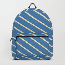 [ Thumbnail: Beige and Blue Colored Lined/Striped Pattern Backpack ]