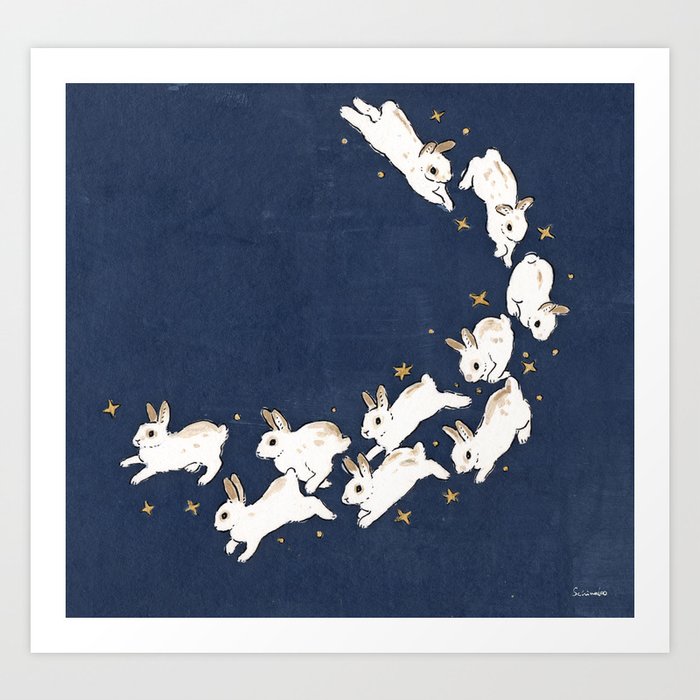 Rabbits run Art Print by SCHINAKO MORIYAMA | Society6